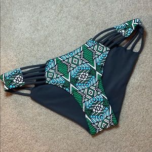 Reversible printed navy blue bikini bottoms
